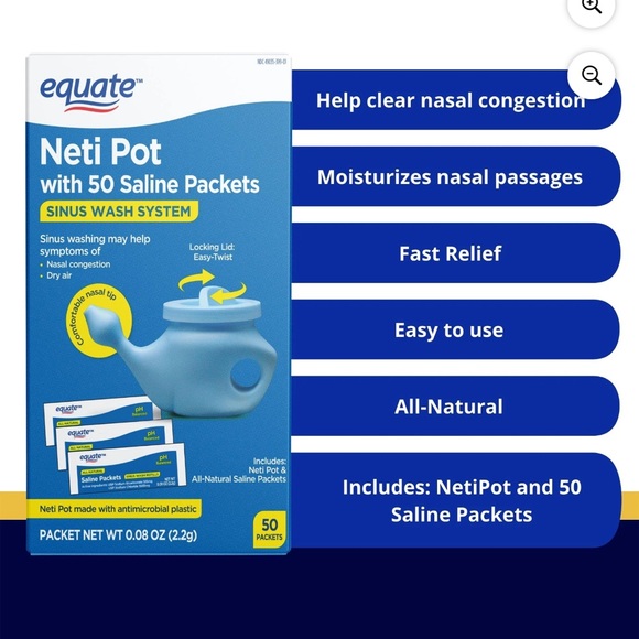 NWT  Equate Neti Pot with 50 Saline Packets Nasal Wash System for SINUS - Picture 2 of 7
